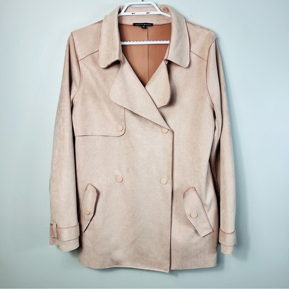 Haute Monde Blush Pink Women's Juniors Casual Faux Suede Moto Jacket size Medium - Picture 3 of 13